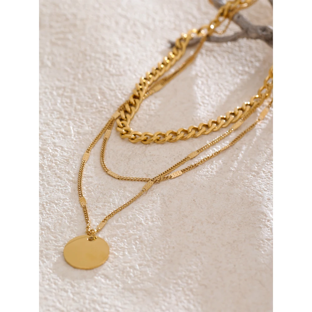 Yhpup Stainless Steel Layered Cuban Chain Pendant Necklace