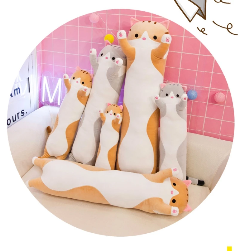 Gift Long Cat Throw Pillow Cylindrical Pillow Cute Cartoon Cat Large Plush Toy Rag Doll Children's Toys