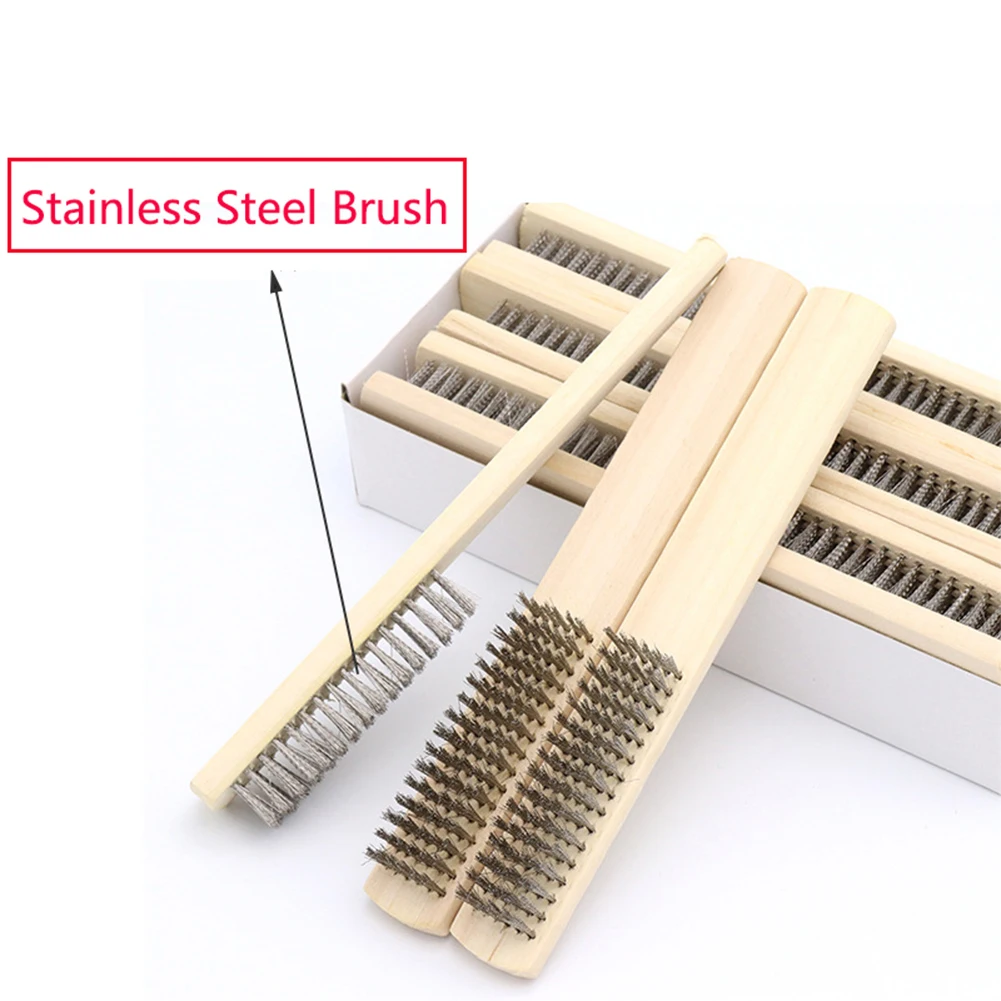 Cleaning Brush Wire Brush Stainless Steel Wire Brush Wire Cleaning Brush Cleaning Tool 3pcs 8.07 Inch Length Stainless Steel Wire Brush With Wood Handle For Remove Rust Oil Stain Metal Paint Hand Tool Brushes