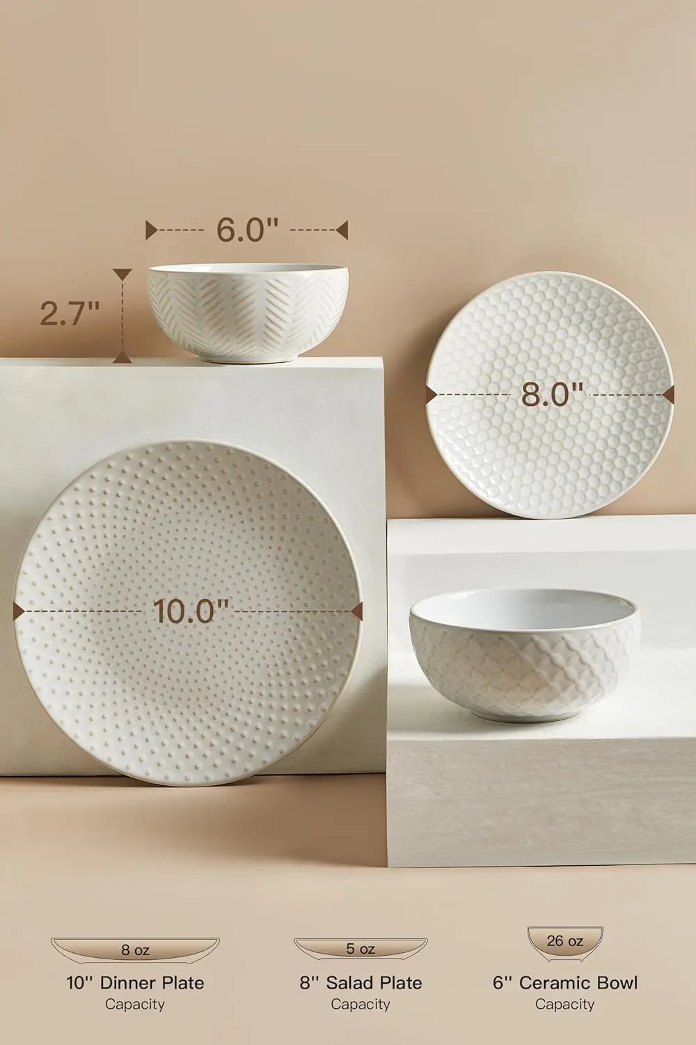 24-Piece Stoneware Dinnerware Set for 8, Microwave & Dishwasher Safe, Elegant Plates and Bowls for Entertaining
