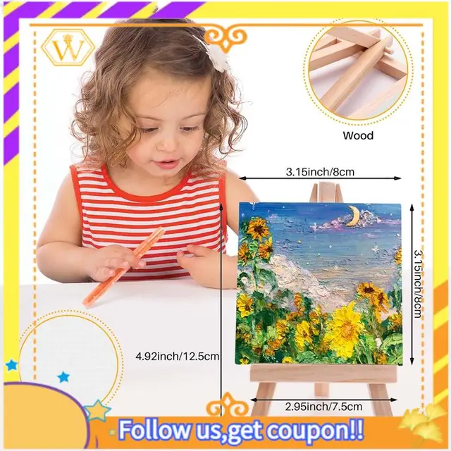 Latest-24Set Artists 5 Inch Mini Easel +3 Inch X3 Inch Mini Canvas Set Painting Craft DIY Drawing Small Table Easel Gift 6