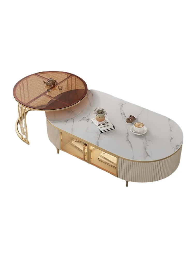 

PQF Oval Tea Table TV Cabinet Unit Stone Plate Glass Tea Table