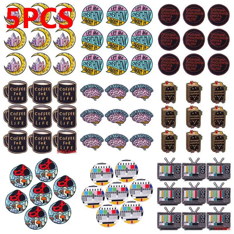 5PCS/Lots Cartoon Letters Embroidered Patches For Clothing TV/Book Patch Badges DIY Iron On Patches On Clothes Applique Stickers