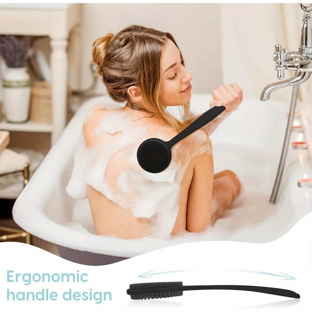 Silicone Dual-Action Back Scrubber with Long Handle - Deep Cleansing & Exfoliating Massage