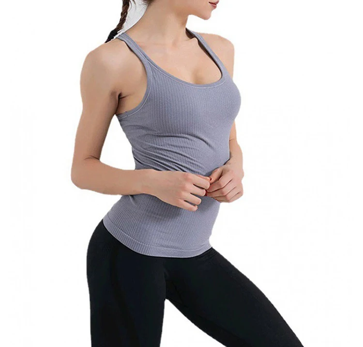 Damen-Yoga-Top mit Brustpolster, einfarbig, für Sport, Laufen, atmungsaktiv, Fitness, Frühling – Detail 1