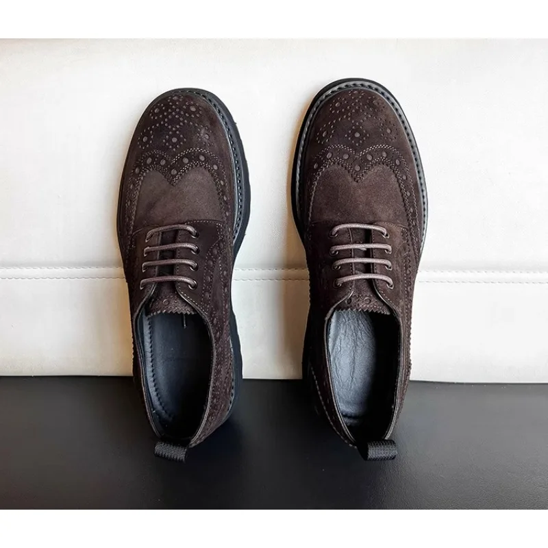 

Business Casual Leather Men's Handmade Genuine Leather Men's Frosted British Suede Leather Lace-Up Men's Shoes Wedding Shoes