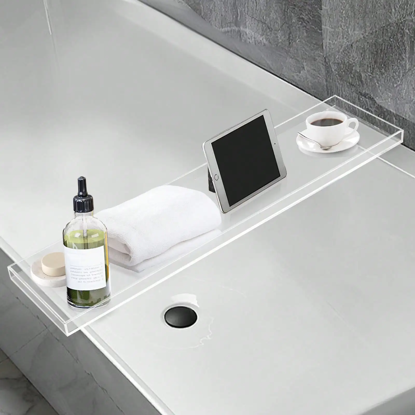 Wine Glass Book Holder Bath Tub Table Caddy For Home Bathrooms Organizer Shelf Luxury Most Baths, Clear,82x20cm