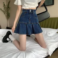 Lucyever Korean Style Women's Mini Denim Skirt Fashion High Waist A-Line Jean Skirts Woman 2025 Summer New Street Pleated Skirts - Image 6