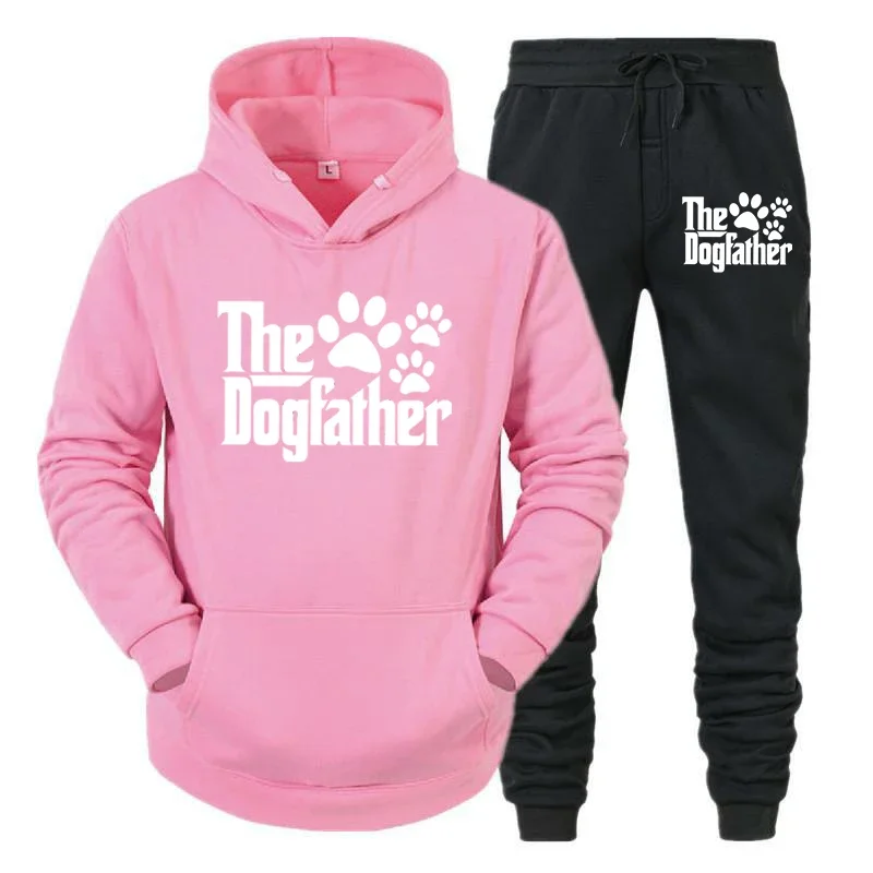 thumbnail image 1 of Sudadera con capucha y pantalón de manga larga con estampado divertido de pata de perro para hombre, conjunto de 2 piezas para amantes de los perros "The Dogfather", 1 of 5