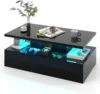LED Coffee Table, Modern High Gloss Coffee Table w/ 20-Color LED Lights, Adjustable Speed & Brightness, Remote Control 1