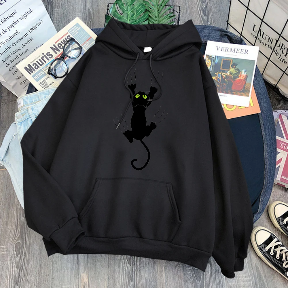 pink hoodie Hoody Funy Black Cats Cartoon Hoodies Female Fashion Korean Women'S Winter Clothing Oversized Fleece Women Sweatshirts With Hood white hoodie