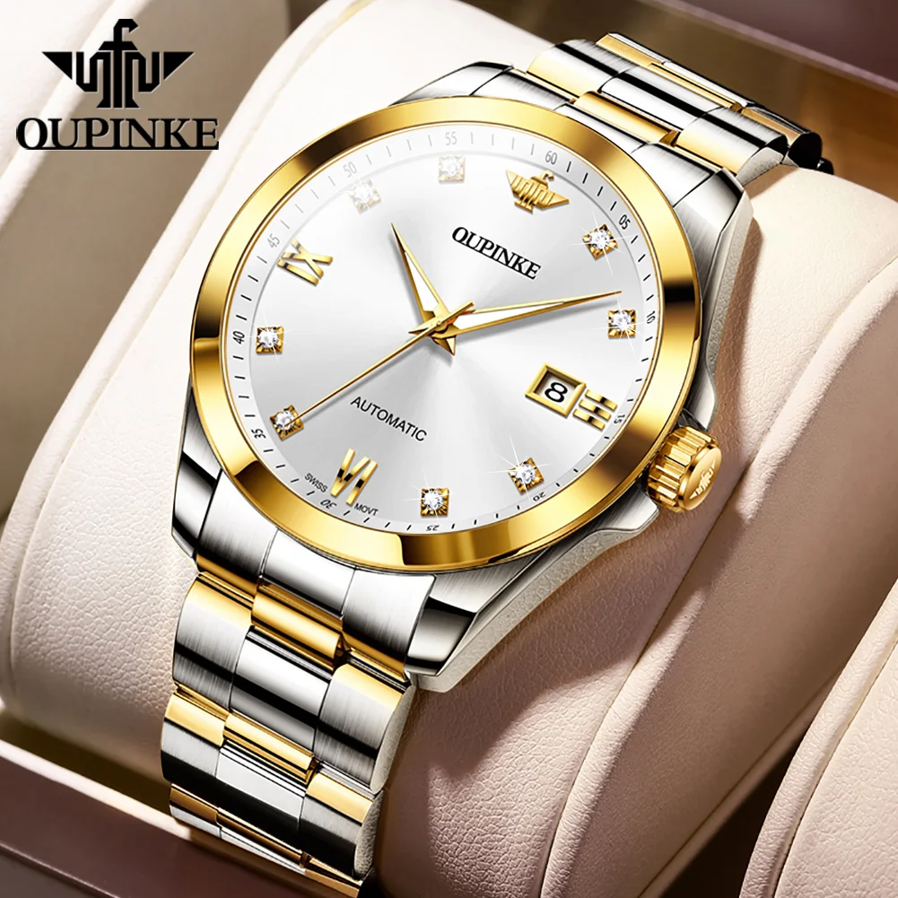 OUPINKE Original Gold Diamond Men's Swiss Automatic Mechanical Watch 5Bar Waterproof Sapphire Mirror Luxury Brand Men's Watch ковш swiss diamond xd 6720 c