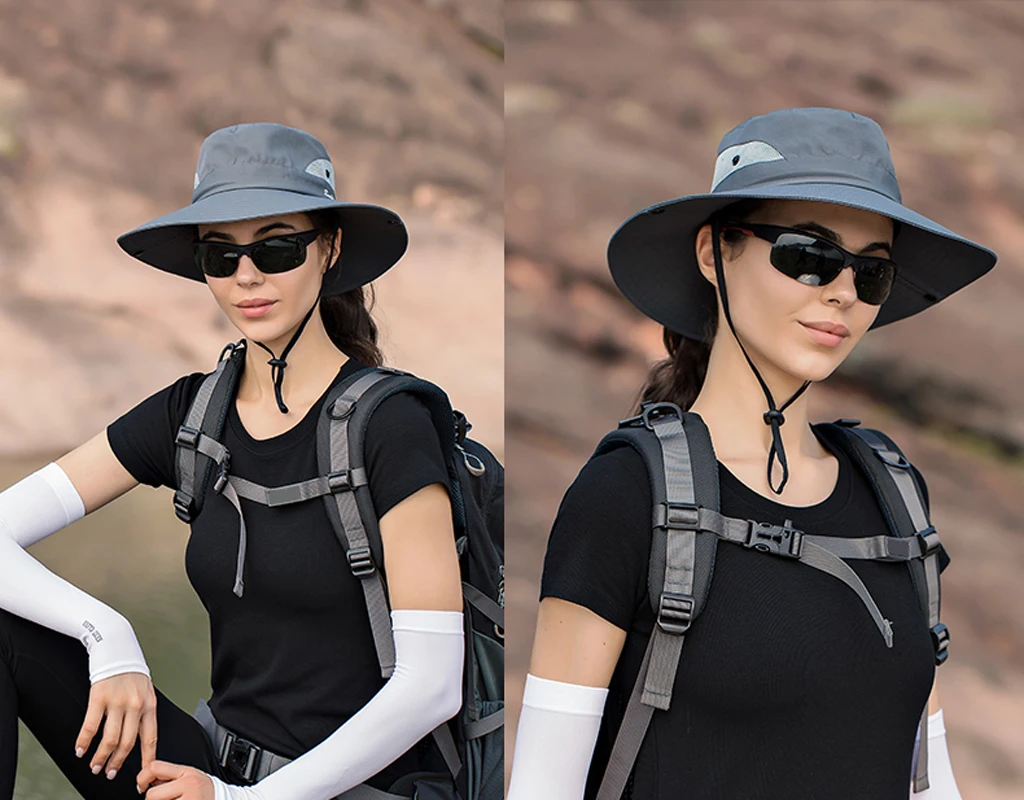 Xinbaoguan Polyester Sommer Outdoor Sonnenhut, atmungsaktiver Sonnenhut, faltbarer Sonnenhut, weiblicher Pferdes chwanz Loch Fischer hut – Detail 2