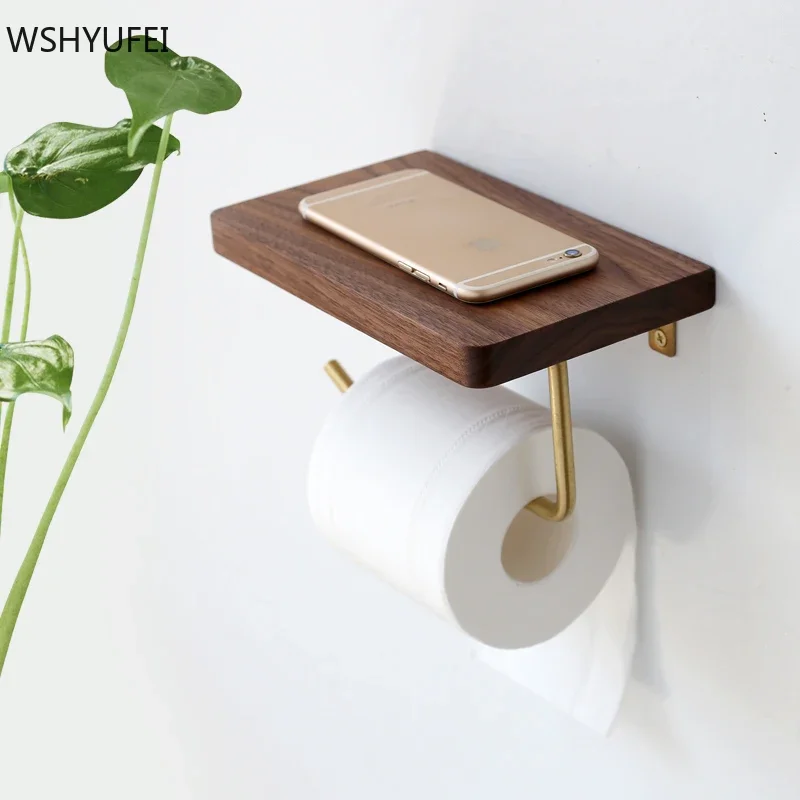 Solid Wood Paper Towel Holder Restroom Punch-free Wall Mounted Tissue Holder Bathroom Accessories Toilet Paper Stand