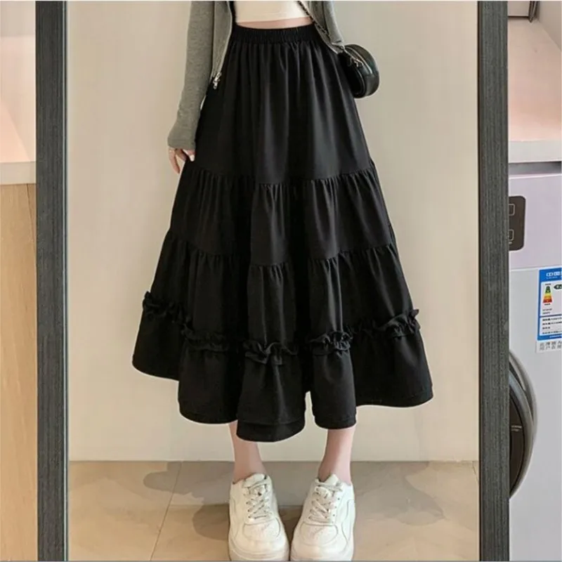 

Summer Women Chiffon Skirts Vintage High Waist Elastic Patchwork White Black Chic Long Cake A-line Skirt for Student N5860