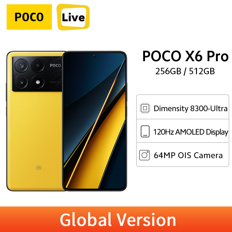 Global Version POCO X6 Pro 5G Cellphone MTK Dimensity 8300-Ultra 120Hz AMOLED Display 64MP Triple Camera Bluetooth 5.4