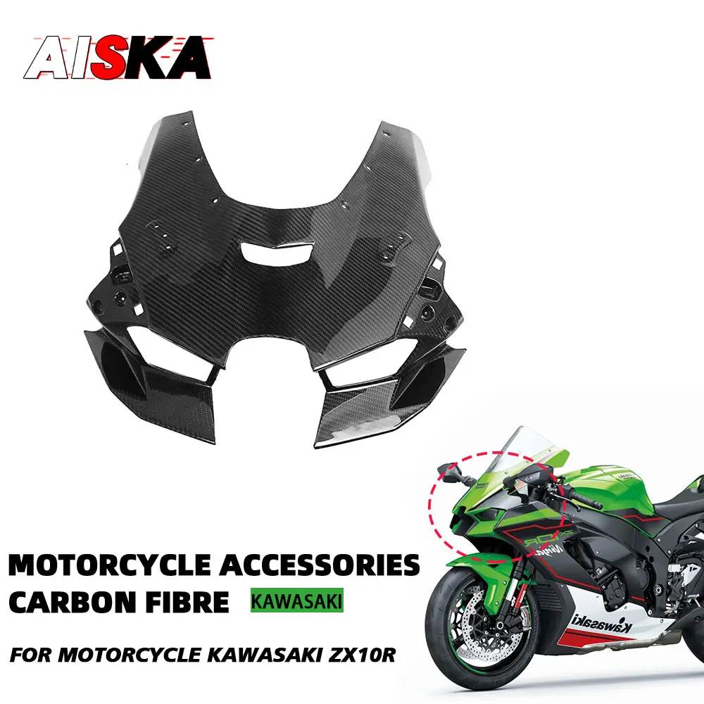 

Real Carbon Fiber Front Upper Headlight Cowl Fairing Motorcycle Head Lamp Nose Panels For KAWASAKI ZX10R ZX-10R 2021 - 2024 2023