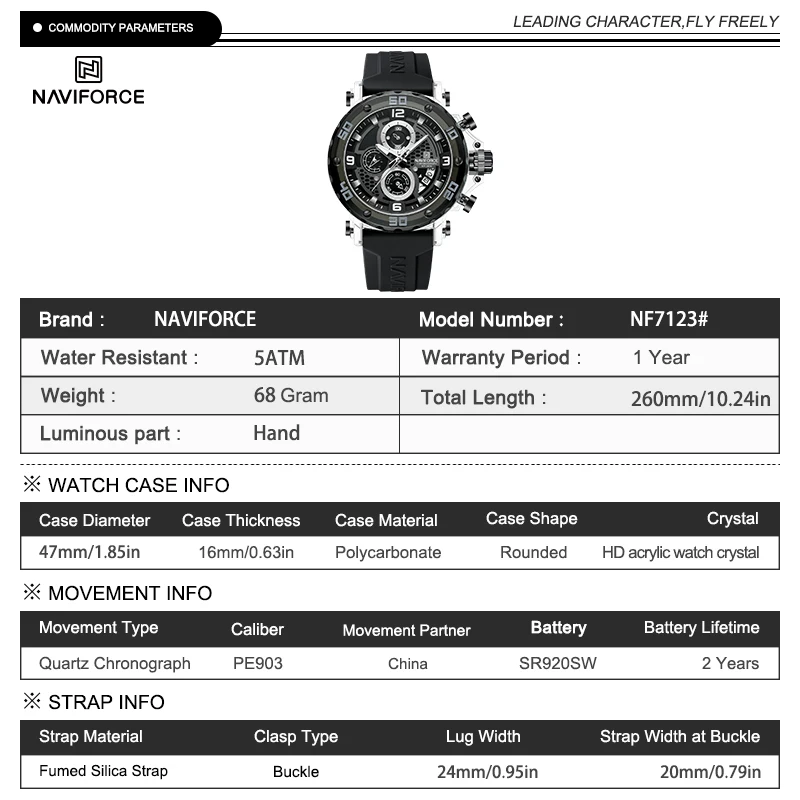 Naviforce For Men Silicone Strap Luxury Fashion Quartz Watches Wrist Watch Sports Chronograph 5tm Waterproof Male Watches Gifts, Alina Gadgets
