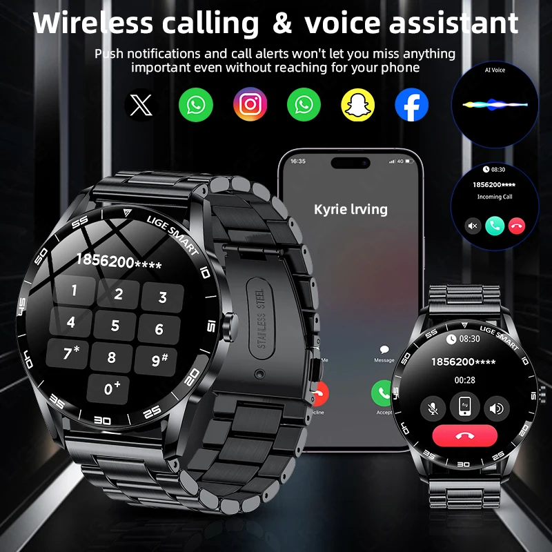 LIGE New Voice Calling Smart Watch For Men Women IP68 Waterproof 1.38" HD Display Health Fitness Tracking Bluetooth Smartwatch