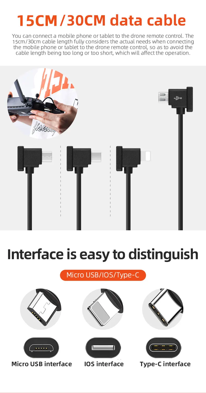 Description Picture 4 of itemOTG Data Cable for DJI MAVIC MINI/SPARK/MAVIC PRO Drone Remote Controller to Phone Tablet Cable for iPhone iPad Samsung Tablet