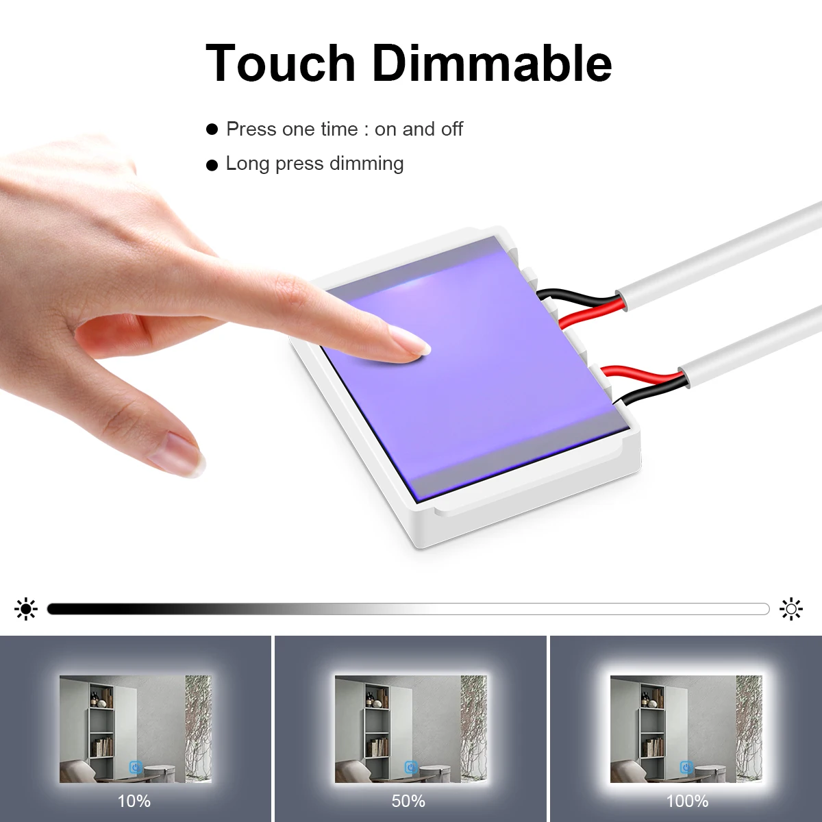 Capacitive Smart Sensor Touch Control Switch for Vanity Bathroom Mirror On/Off Makeup Mirror CCT LED Dimmer Penetrating Switch