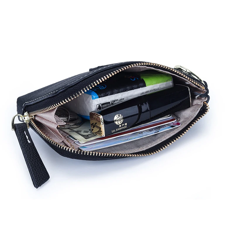 Coin Purse Pouch for Women Genuine Leather Coin Purse Zipper Pocket with Key Ring Fashion Card Holder Change Wallet for Women