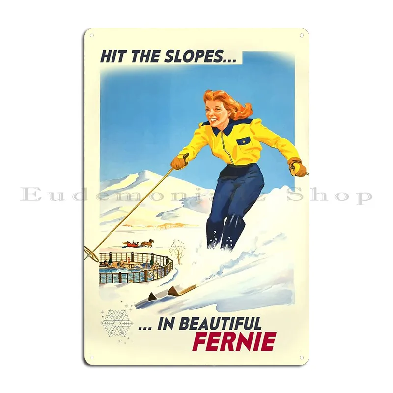 

Vintage Skiing Fernie Metal Plaque Poster Customize Kitchen Pub Plates Mural Kitchen Tin Sign PosterWall Decoration
