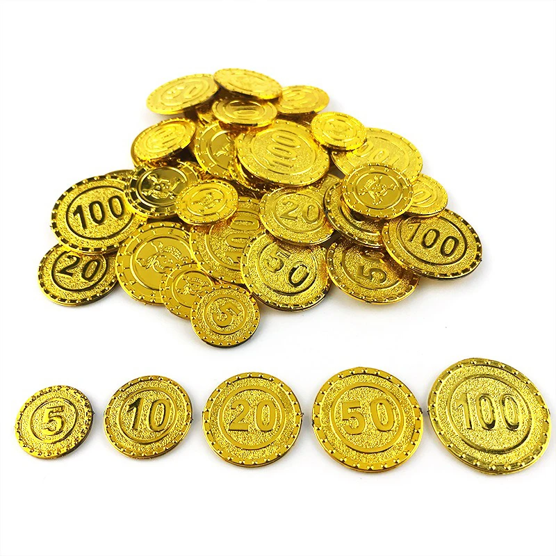 100pcs/Set Poker Chips 5 10 20 50 100 Casino Game Chips Pirate Coins Simulated Ancient Coins Treasure Treasure Gold Coins