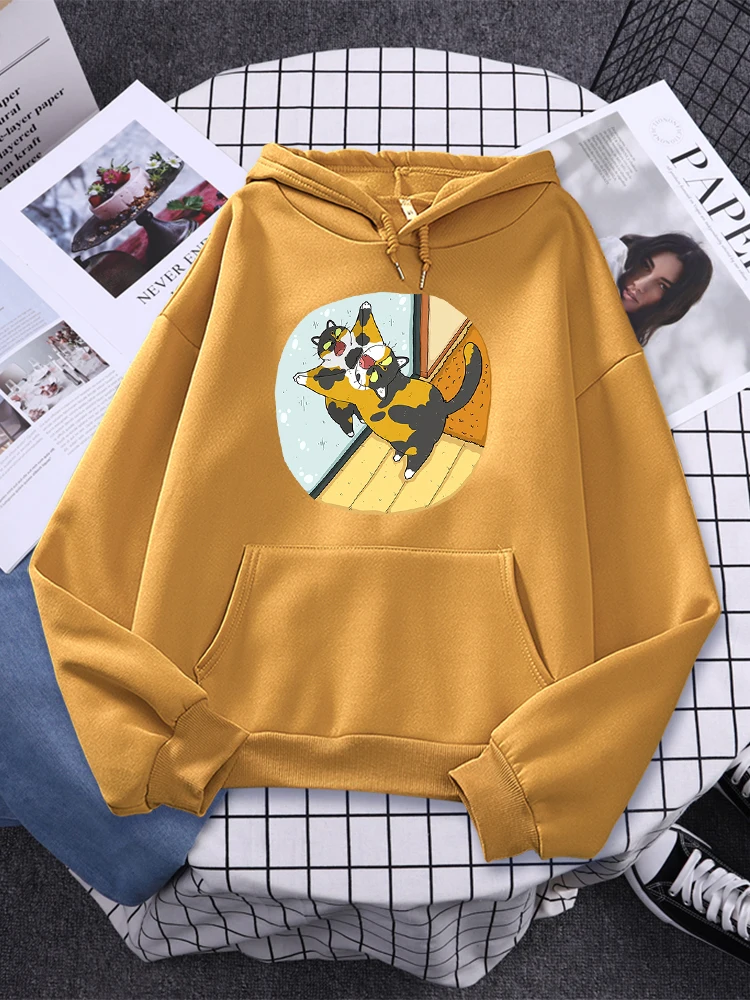 

The Angry Cat Looked At Himself In The Mirror Women Hoody Autumn Fleece Long Sleeves Fashion Oversize Pullover Female Sweatshirt