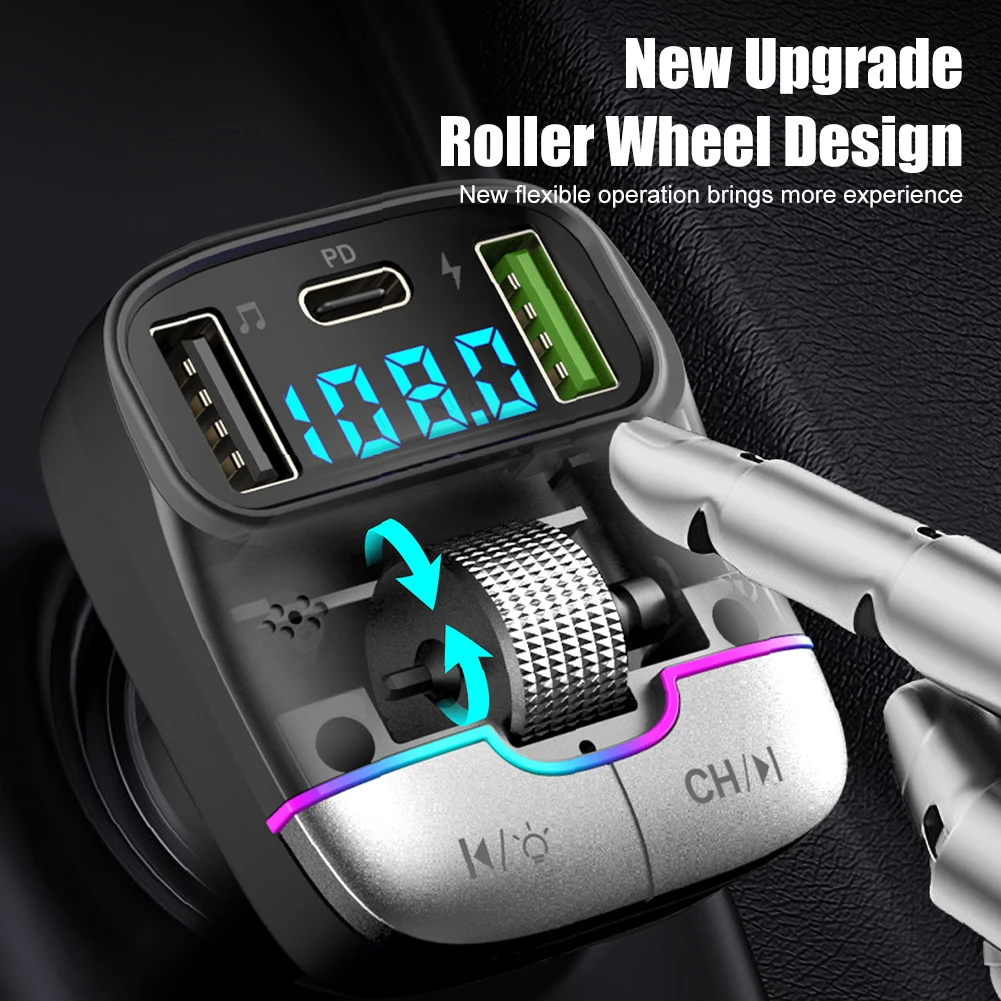 

1PCS Car FM Transmitter Wireless Bluetooth-Compatible 5.3 Receiver Hands Free MP3 Player Dual USB PD Fast Charging Adapter