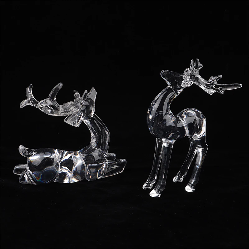 Crystal Deer Figurines Desktop Ornament Room Decor Transparent Elk Reindeer Sculpture Home Office Decoration 1Pc