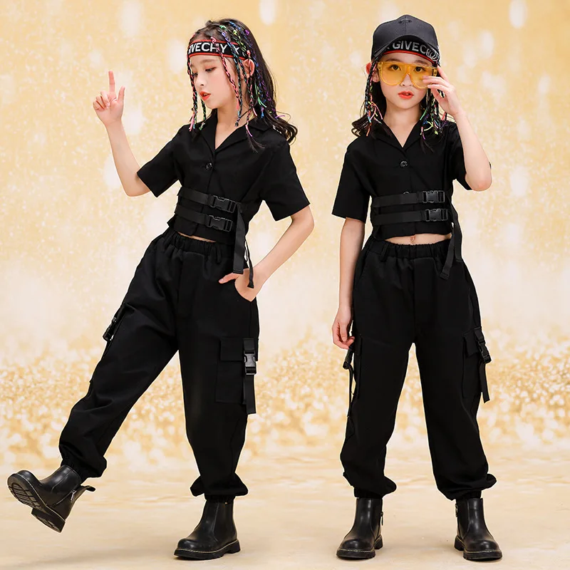 Kids Girls Cargo Pants Casual,Pure Color Trousers Hip Hop Dance Costume 