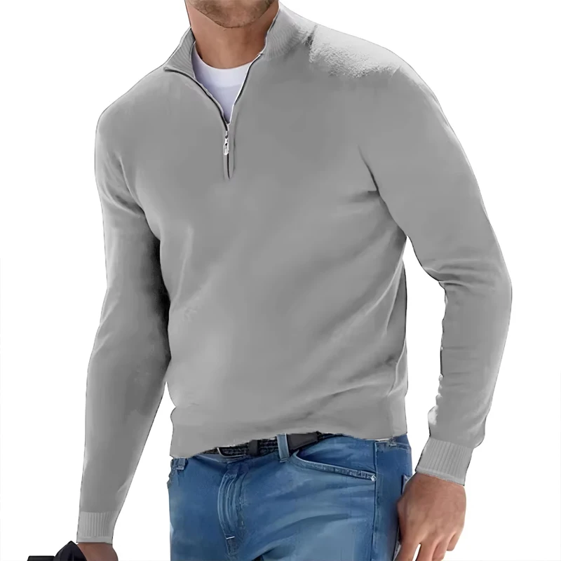 Autumn Men's Sweatwear Warm Pullover Solid Color Half Zipper Casual Sweater Slim V-neck Long Sleeve Men's Sweatshirts Winter Top 5