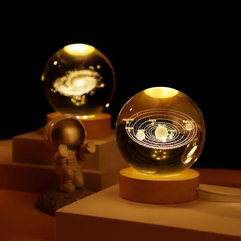 Crystal Ball Toy Kids LED Crystal Ball Table Lamp 3D Moon Planet Galaxy Decor Party Educational Toys Kids Adult Birthday Xmas Gifts