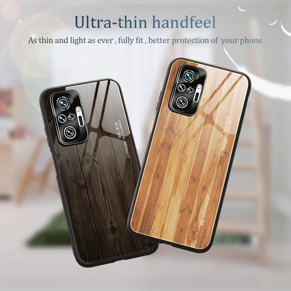 Wood Grain Phone Case For Redmi Note11S 10PRO 10S 9S 9PRO 8PRO 8T Tempered Glass Protective Cover Redmi 10 9A 8A 7A phone dry bag