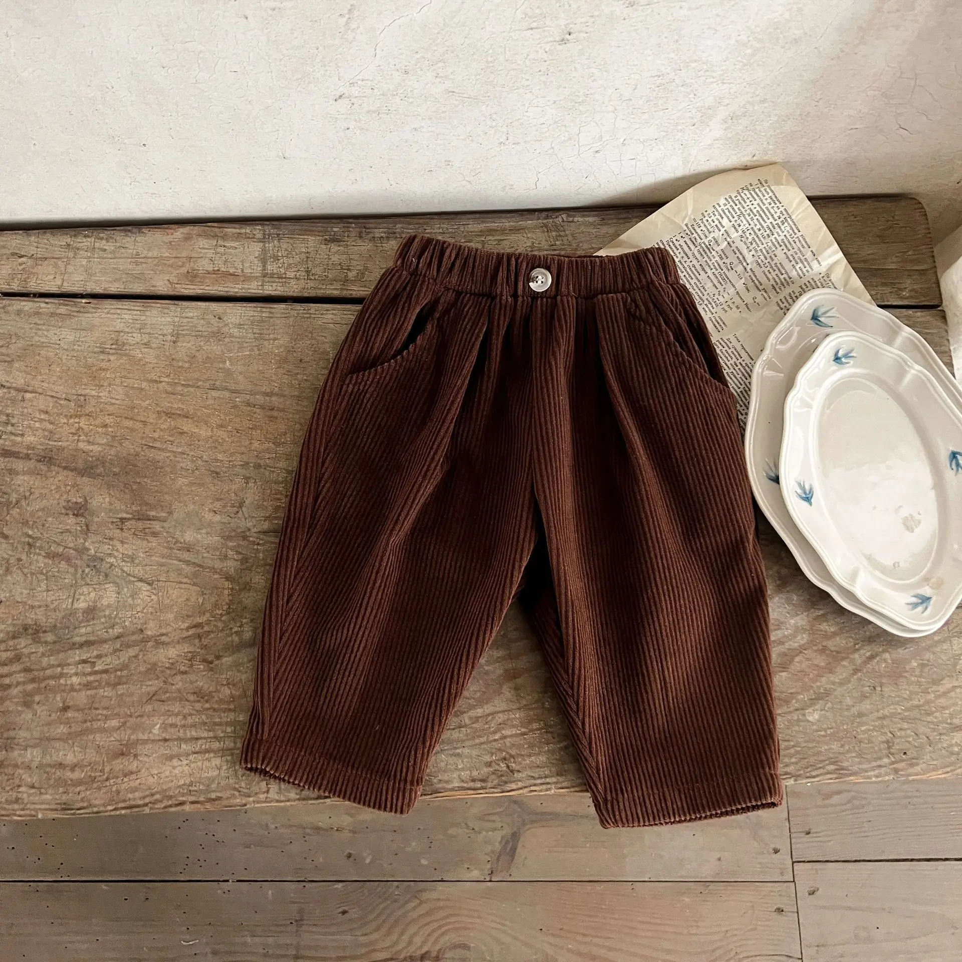 Autumn Corduroy Baby Pants Korea Solid Color Baby Pants For Boys Girlst Rstyle Shoulder Strap For 0-24Months