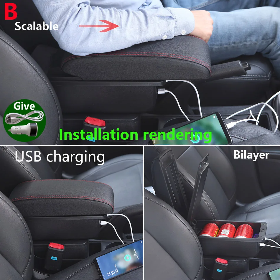 Car Armrest Box For Renault Clio 3 Captur Clio 4 III IV Car Accessories Storage Box Retrofit Parts