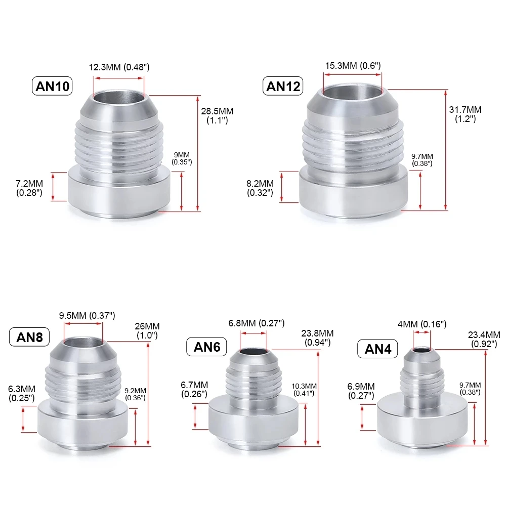 1PCS Aluminum Nitrous Hose Fitting AN6 AN8 AN10 AN12 AN16 AN20 Male Billet Straight Male Weld Fitting Adapter Weld Bung