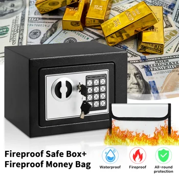 Deli 0.2 Cubic Feet Electronic Digital Safe Box, Steel Money Safe Box for Home with Fireproof Money Bag for Cash Safe Hidden 1