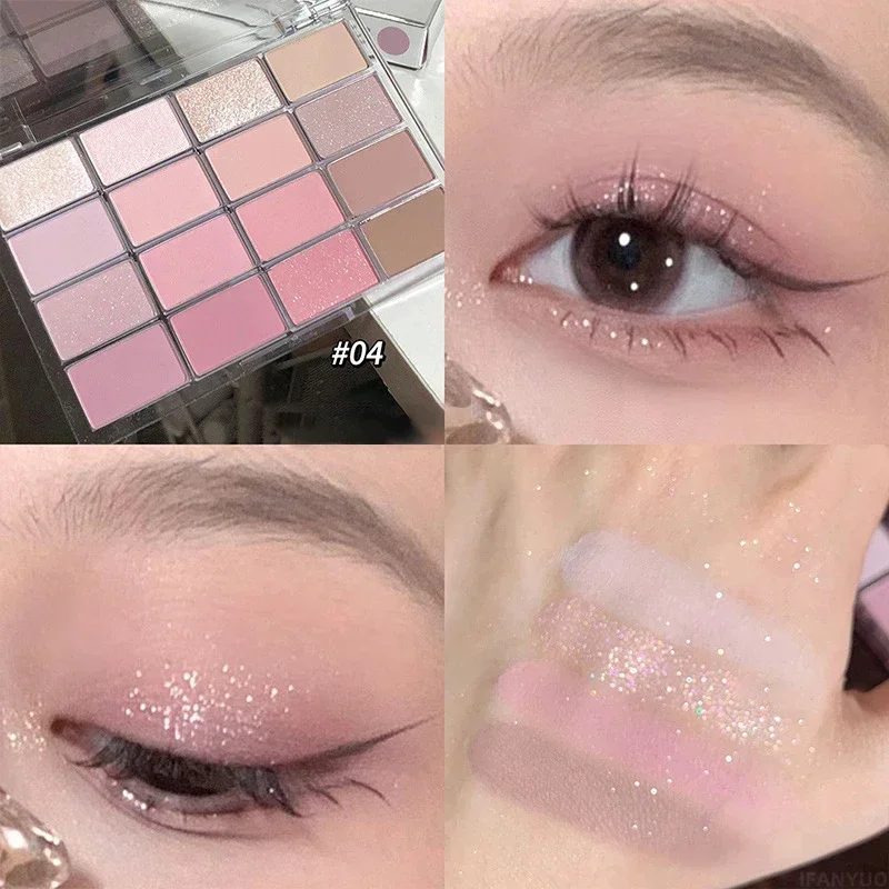 16 Farben Lidschatten Palette Rosé Puder Matt Und Glitzer Finish_voghion.com