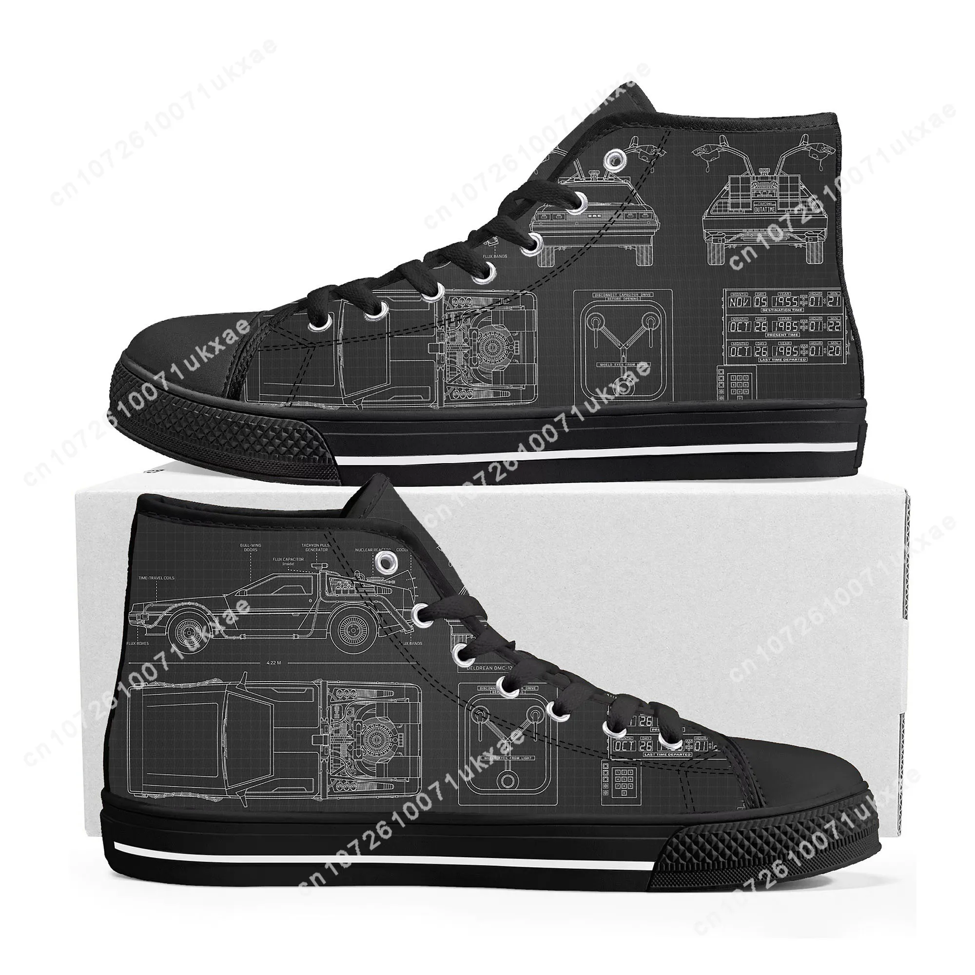 

Back To The Future Delorean High Top Sneakers Mens Womens Teenager Canvas Sneaker Casual Custom Made Shoes Customize Shoe