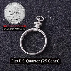 Silver Coin Bezel Pendant Base - DIY Jewelry Setting Frame (US 25 Cents)