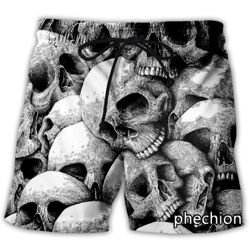 

phechion New Fashion Men/Women Horror Skull 3D Print Casual Shorts Novelty Streetwear Men Loose Sporting Shorts L144