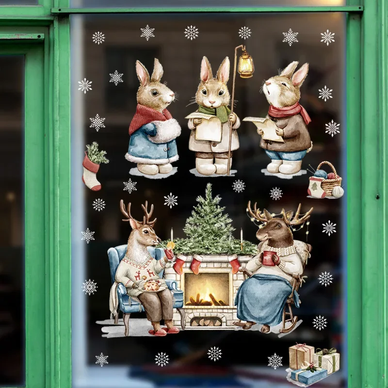 Christmas Glass Stickers Wooden House Winsow Wall Decor Stickers christmas stickers wall sticker