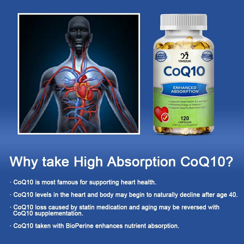 Coenzyme Q10 COQ10 Soft Capsules Heart Health & Energy Production Cardiovascular and Cholesterol Health