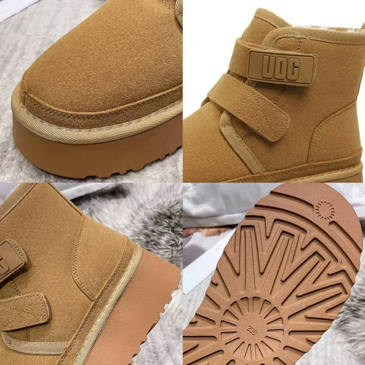 Osheoiso Stivali Donna Ragazza Vintage Peluche Stivaletti Leggeri Moda Stivali da Neve Foderato Caldo Scarpe da Inverno Casual Bassi Antiscivolo Trekking A Cachi 41 EU