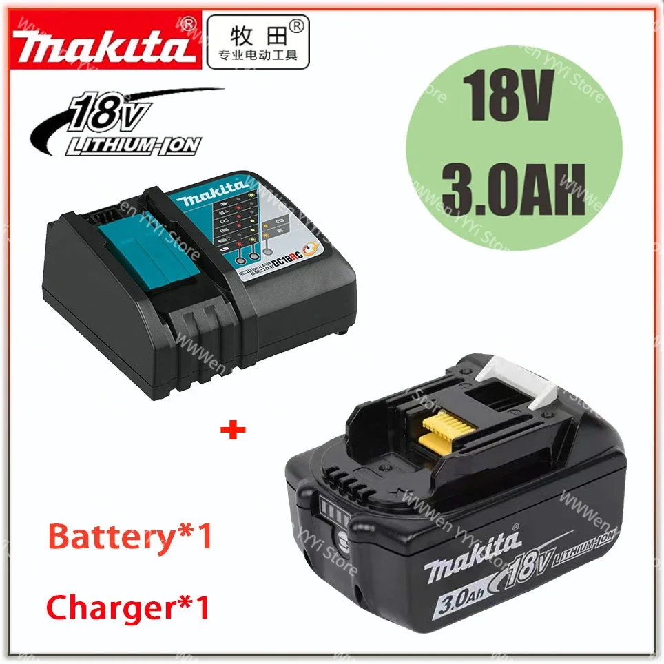 

100% Original makita 18V 3.0Ah Rechargeable Power Tool Battery With LED Lithium Ion Replacement LXT 400 BL1830 3000mAh+Charger