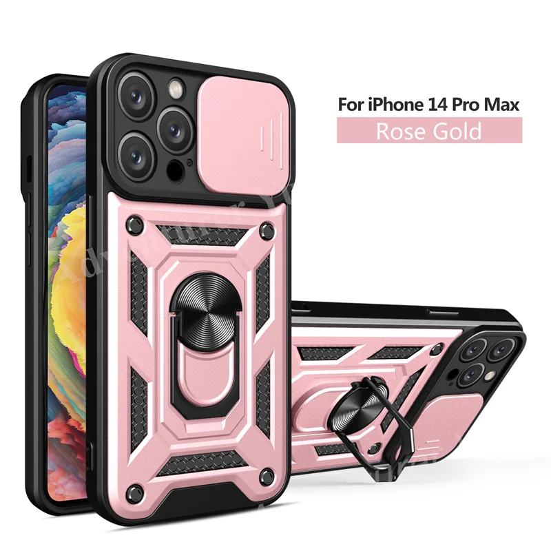 Shockproof Case for iPhone 14 13 12 11 Pro Max Armor Mobile Phone Cover Camera Protection Push Window Ring Stand Bumper X XS XR best iphone 11 Pro Max case