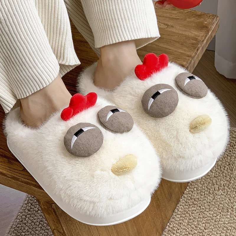 Fur Chicken Ugly Hen Shape Plush Toys Cute Handbag Kawaii Chicken Pendant Keychain Doll Satchel Purse for Women Home Slippers 2