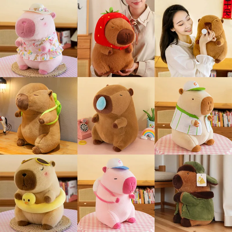 Capybara 봉제 장난감 면 재킷 인형 밀리터리 코트, 카툰 봉제 동물 봉제 장난감, 소년 소녀 선물
